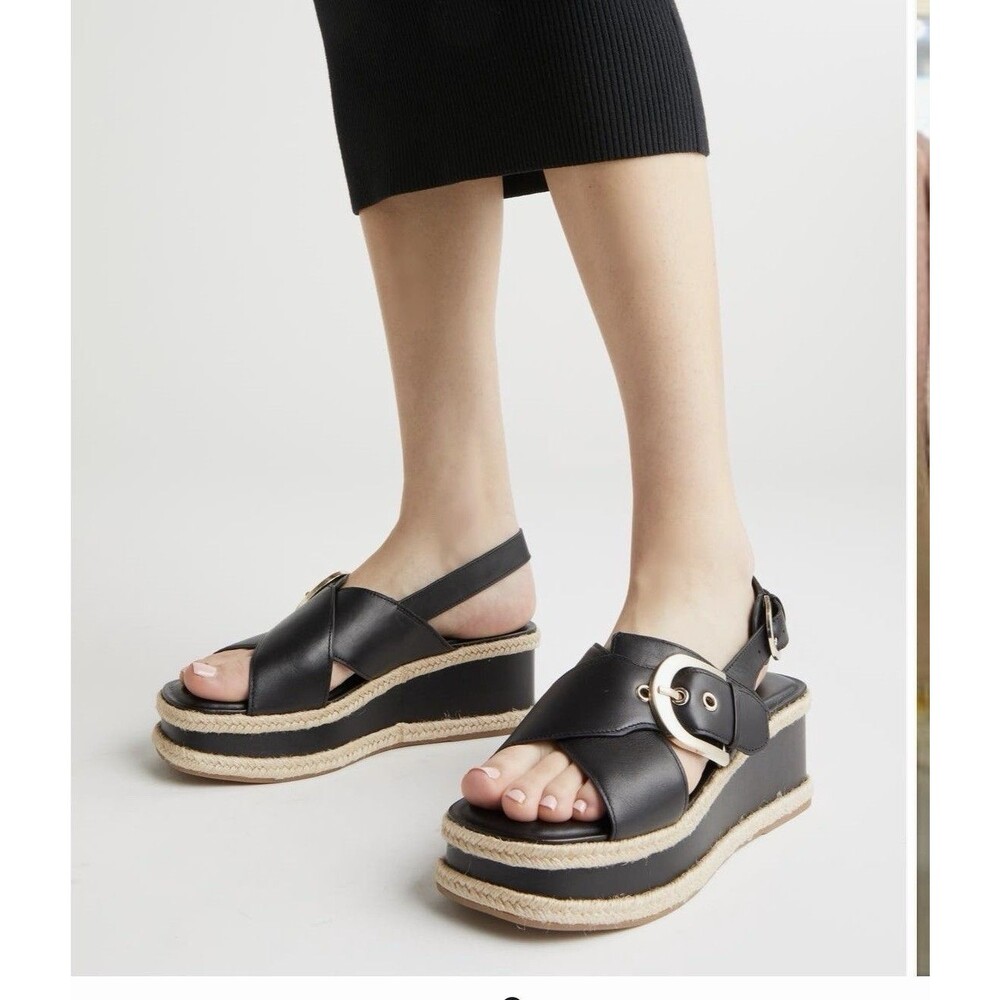 NWOB MARC FISHER Ltd Renda Slingback Espadrille Platform Wedge Sandal 7.5 Black